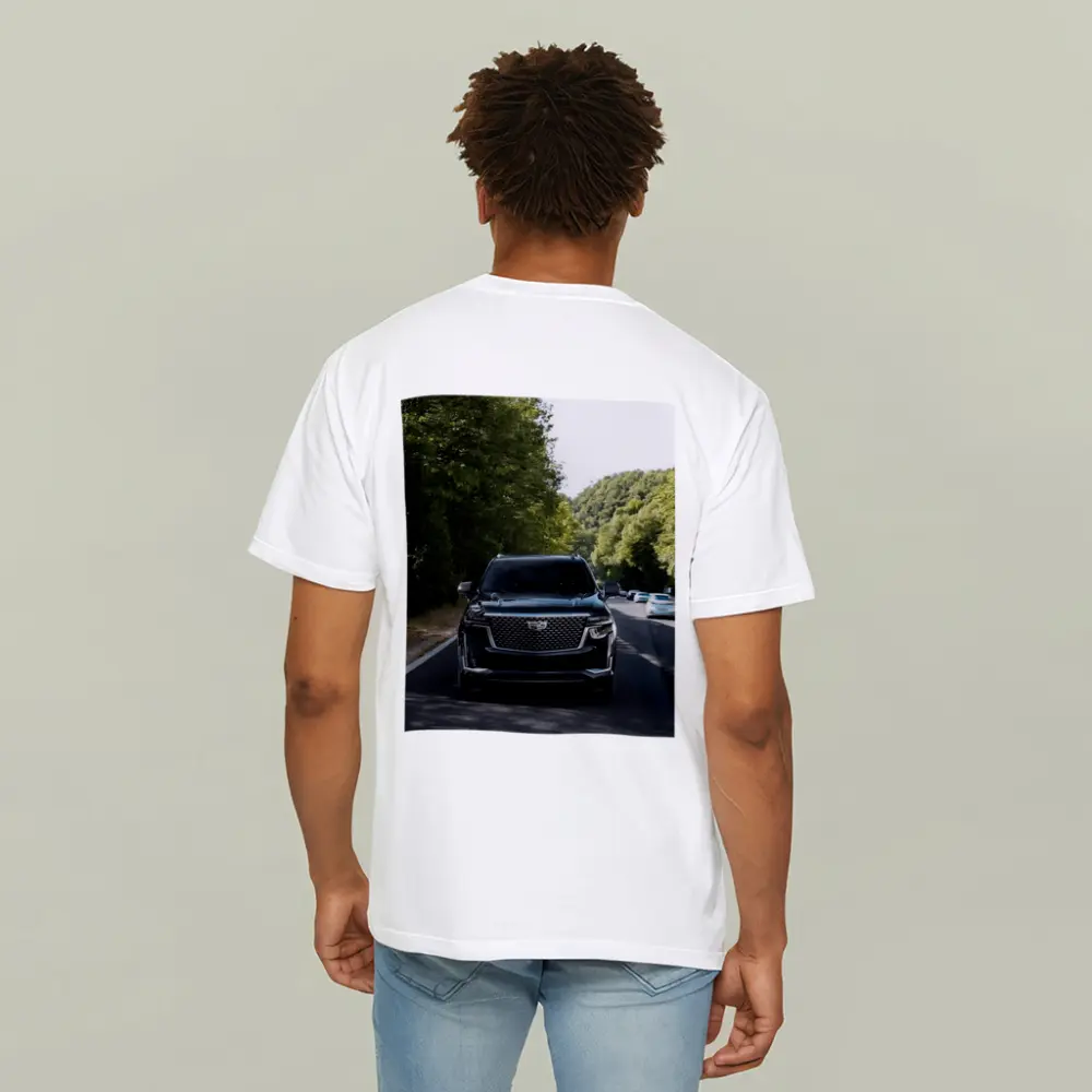 Black Cadillac Escalade On Forest Road – T-Shirts