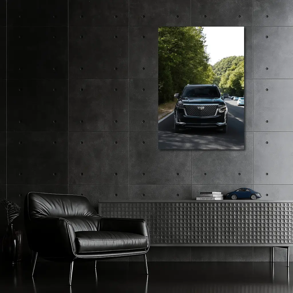 Black Cadillac Escalade On Forest Road – Wall Art