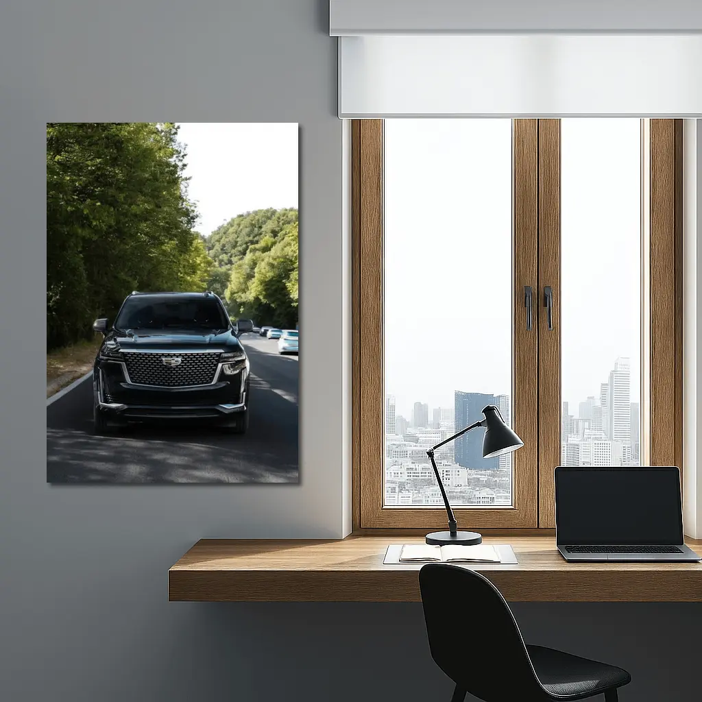 Black Cadillac Escalade On Forest Road – Wall Art