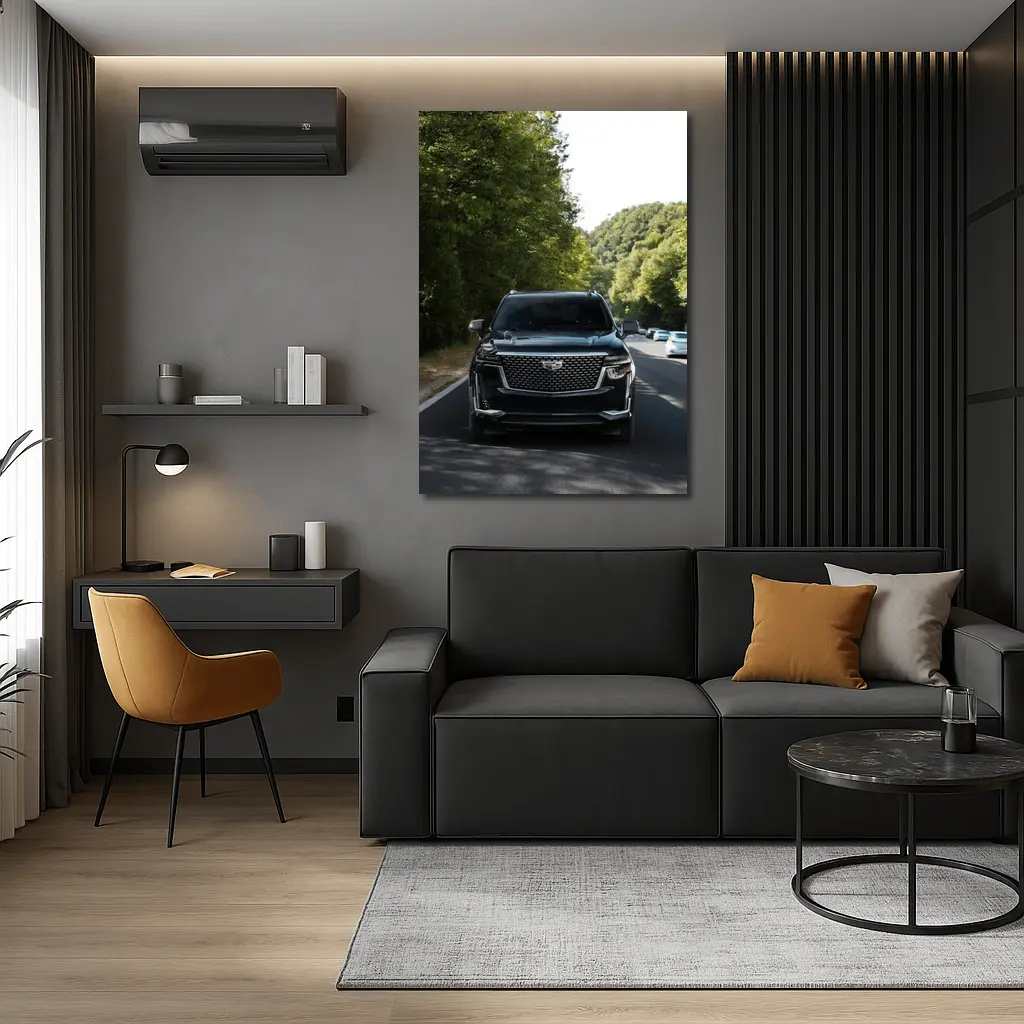 Black Cadillac Escalade On Forest Road – Wall Art