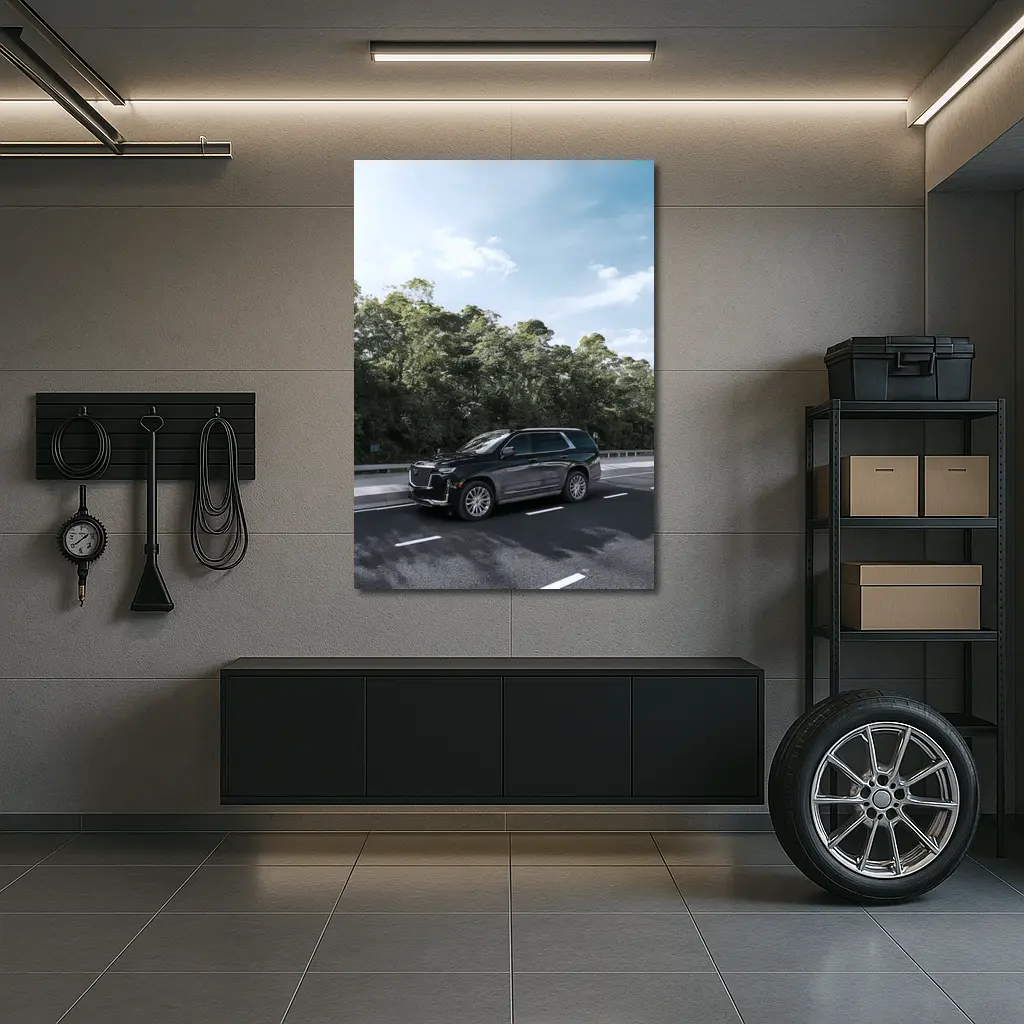 Black Cadillac Escalade SUV On Highway – Wall Art