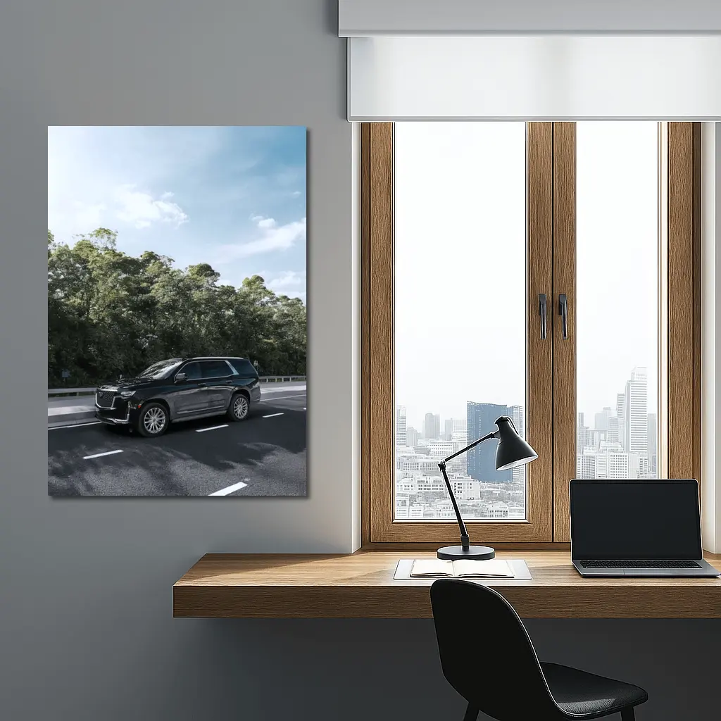 Black Cadillac Escalade SUV On Highway – Wall Art