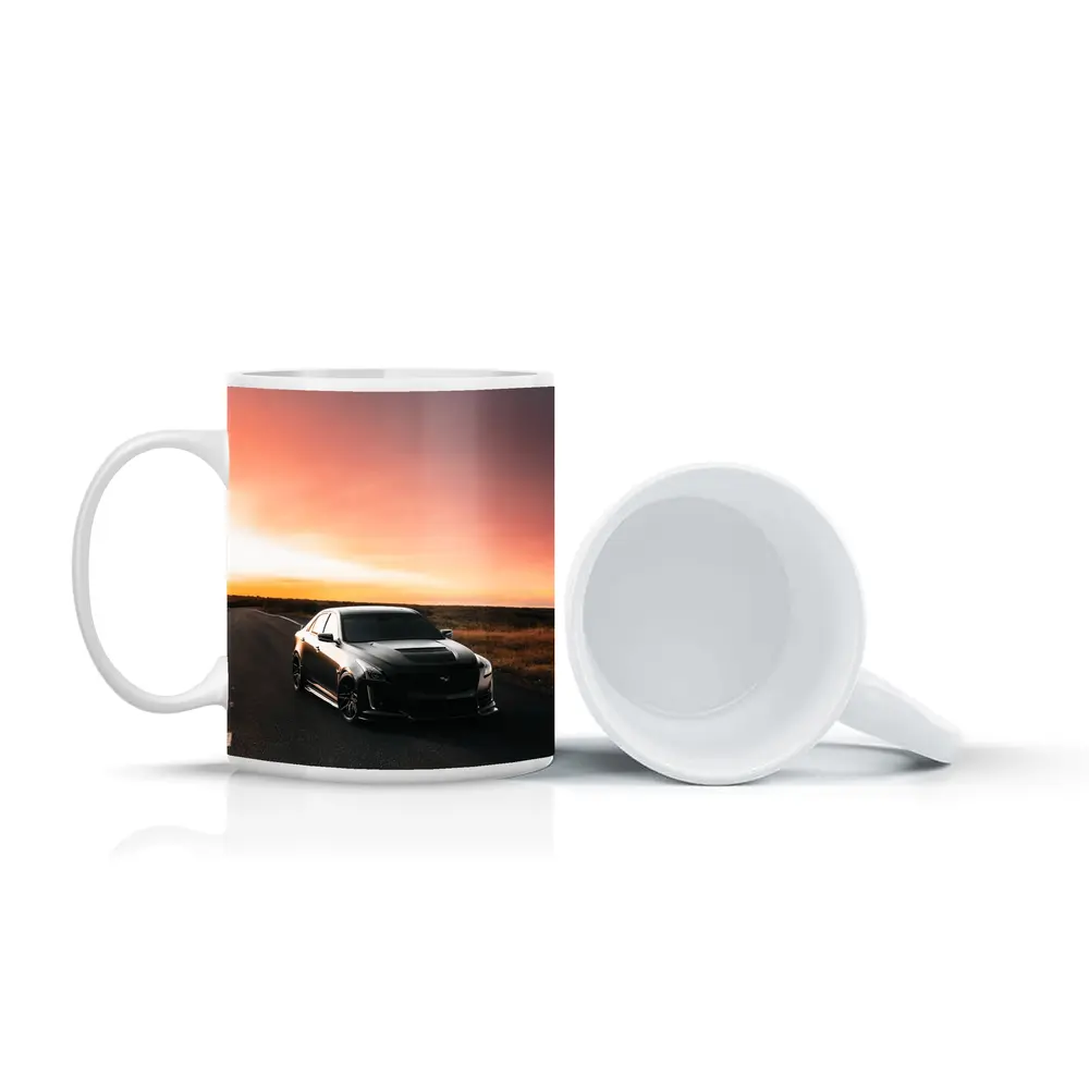 Cadillac CTS Black Car Sunset Road – Mugs