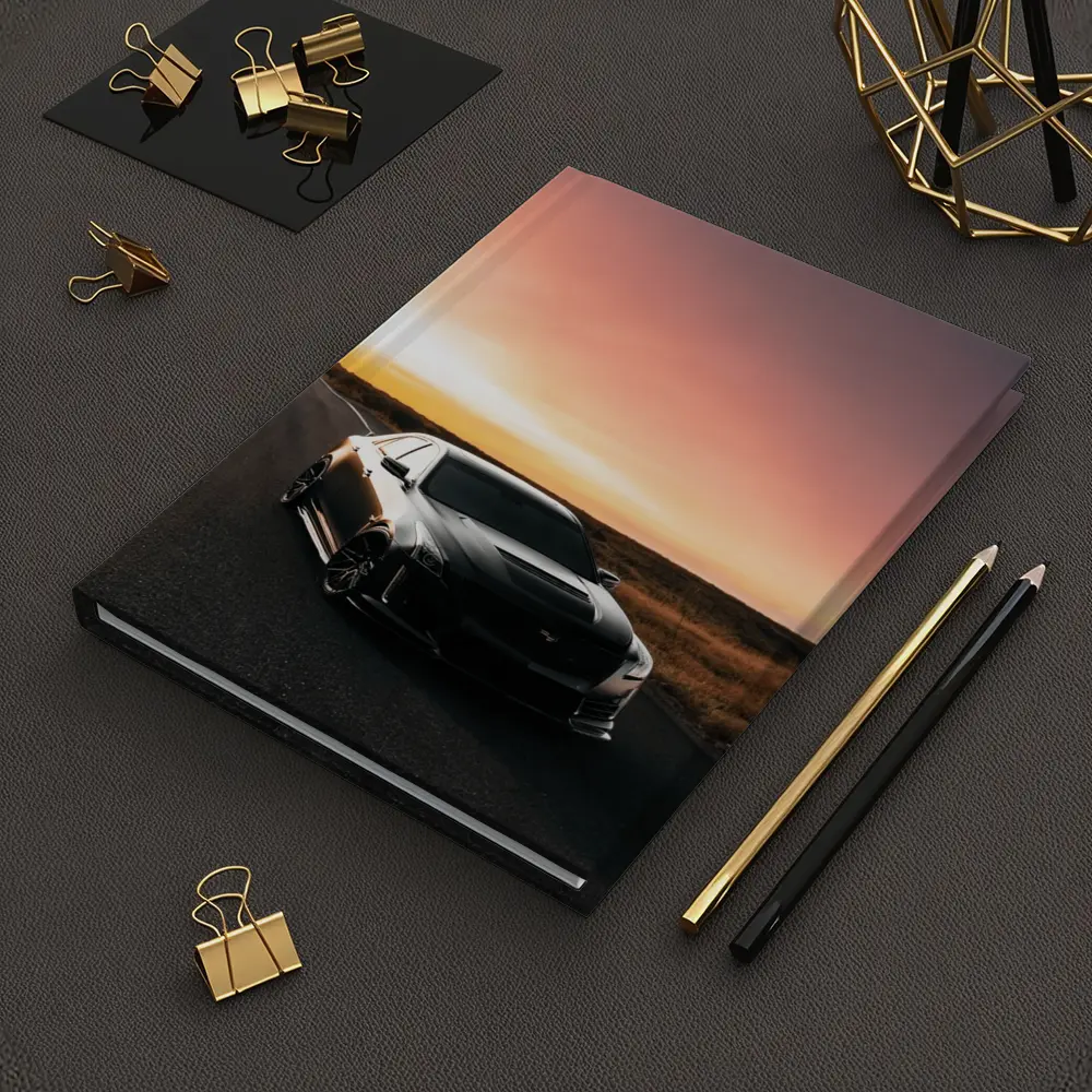 Cadillac CTS Black Car Sunset Road – Notebooks