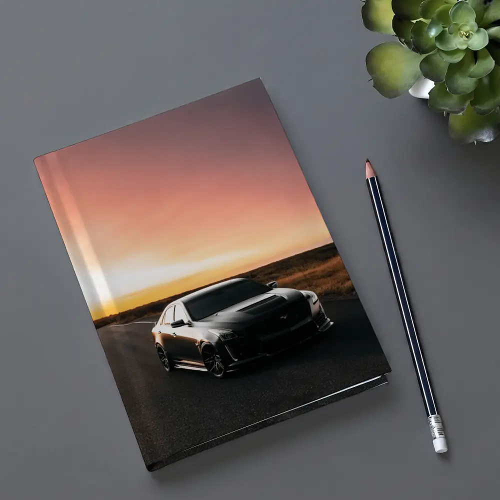 Cadillac CTS Black Car Sunset Road – Notebooks