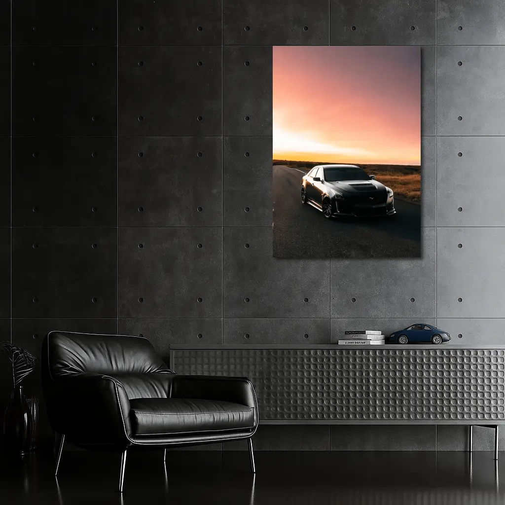 Cadillac CTS Black Car Sunset Road – Wall Art