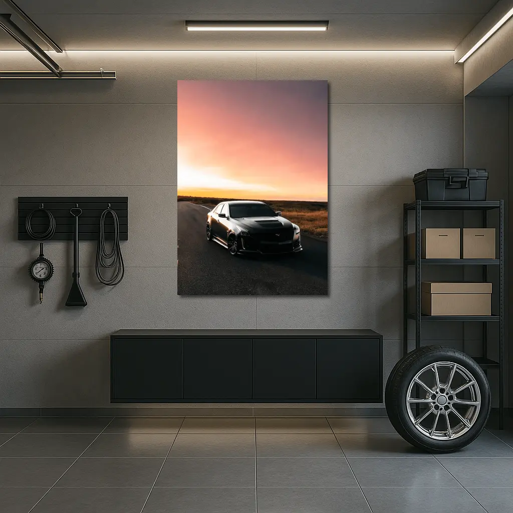 Cadillac CTS Black Car Sunset Road – Wall Art