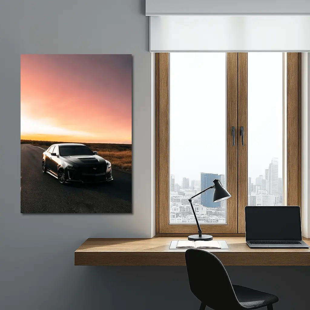 Cadillac CTS Black Car Sunset Road – Wall Art