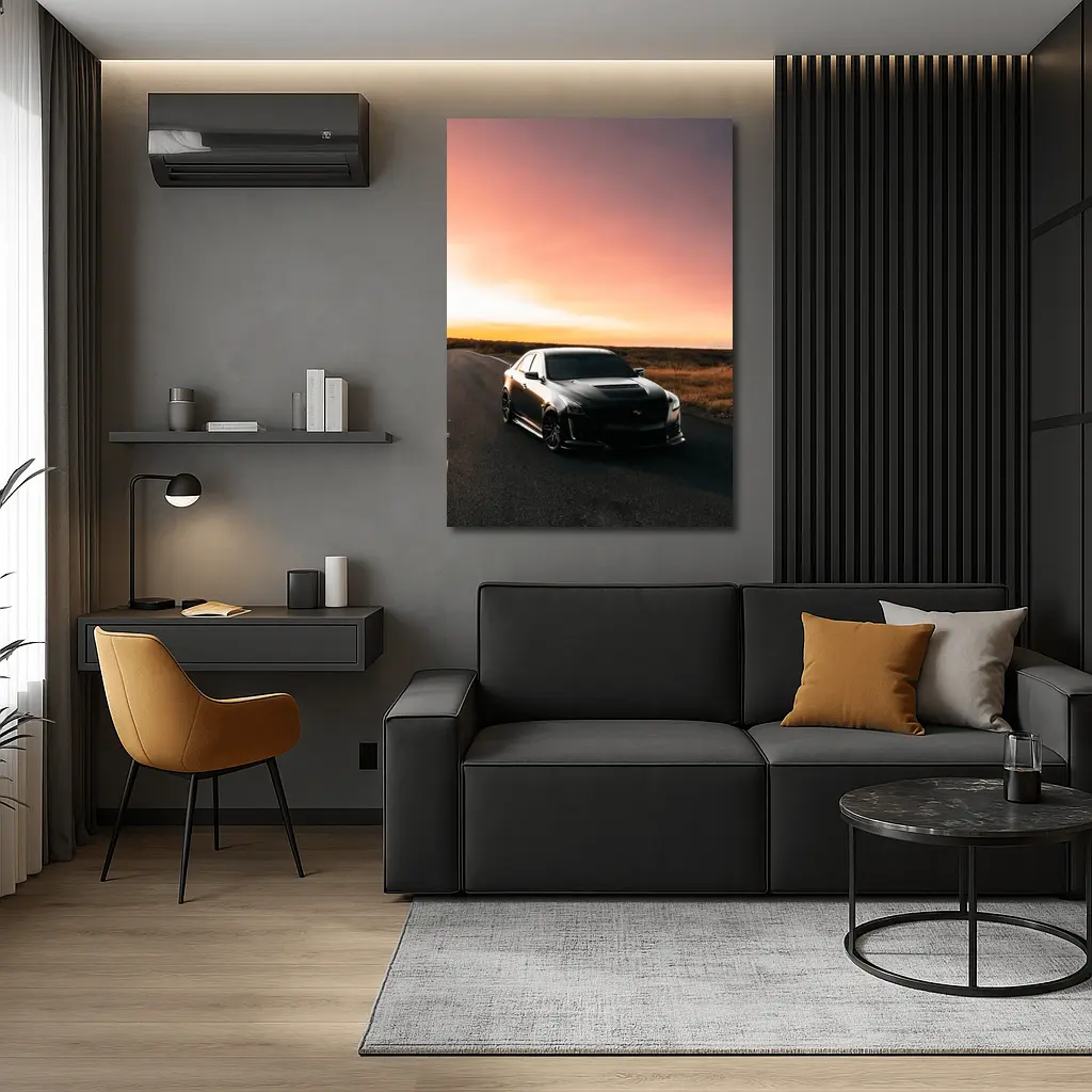 Cadillac CTS Black Car Sunset Road – Wall Art