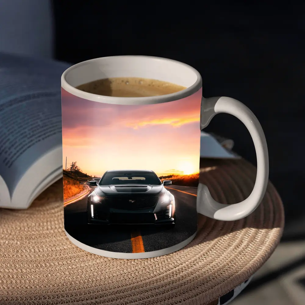 Cadillac CT5 Black Car Sunset Road – Mugs