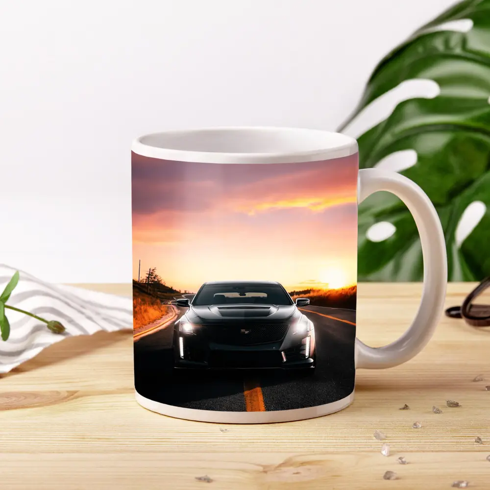Cadillac CT5 Black Car Sunset Road – Mugs