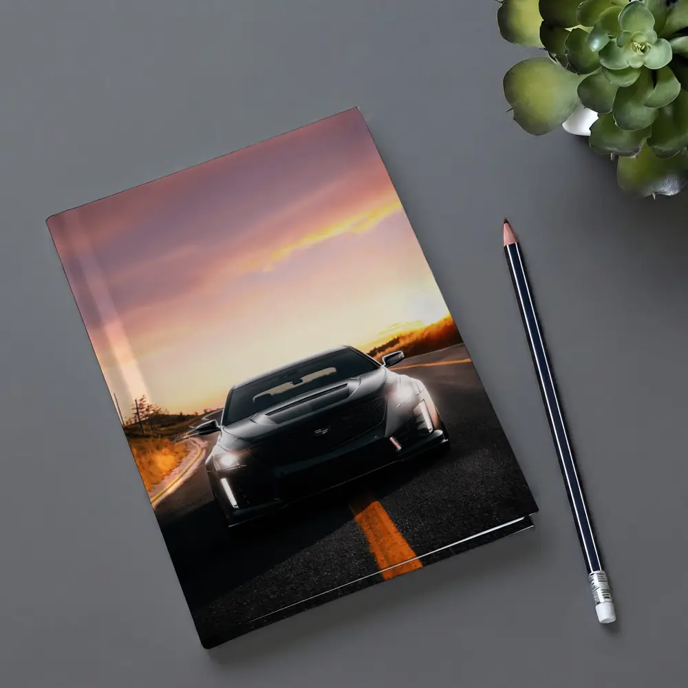 Cadillac CT5 Black Car Sunset Road – Notebooks