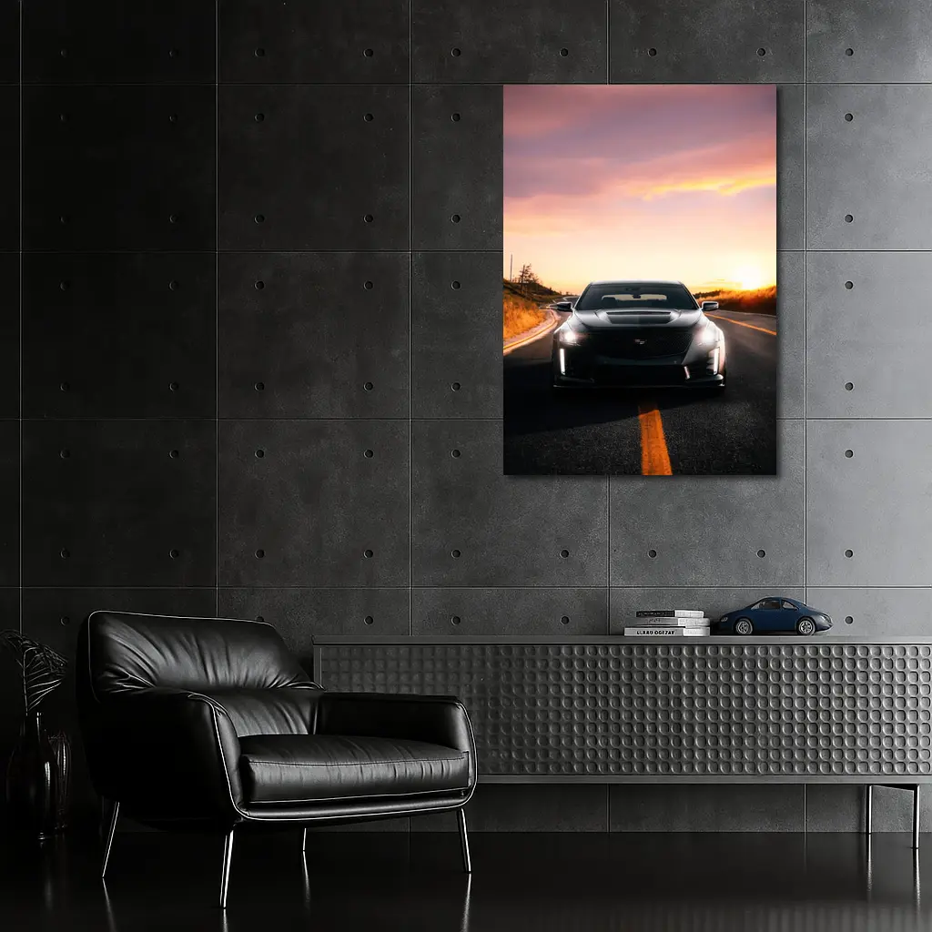 Cadillac CT5 Black Car Sunset Road – Wall Art