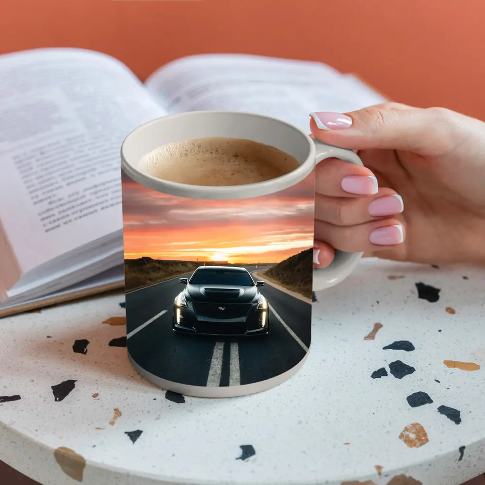 Cadillac CTS Black Car Sunset Road – Mugs