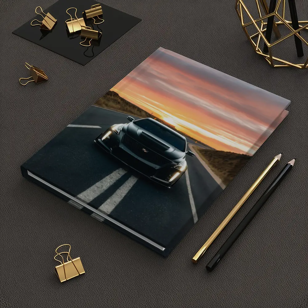 Cadillac CTS Black Car Sunset Road – Notebooks