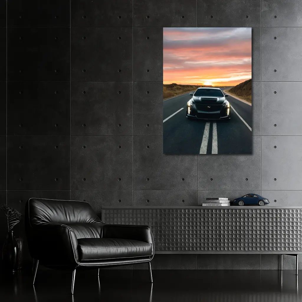 Cadillac CTS Black Car Sunset Road – Wall Art
