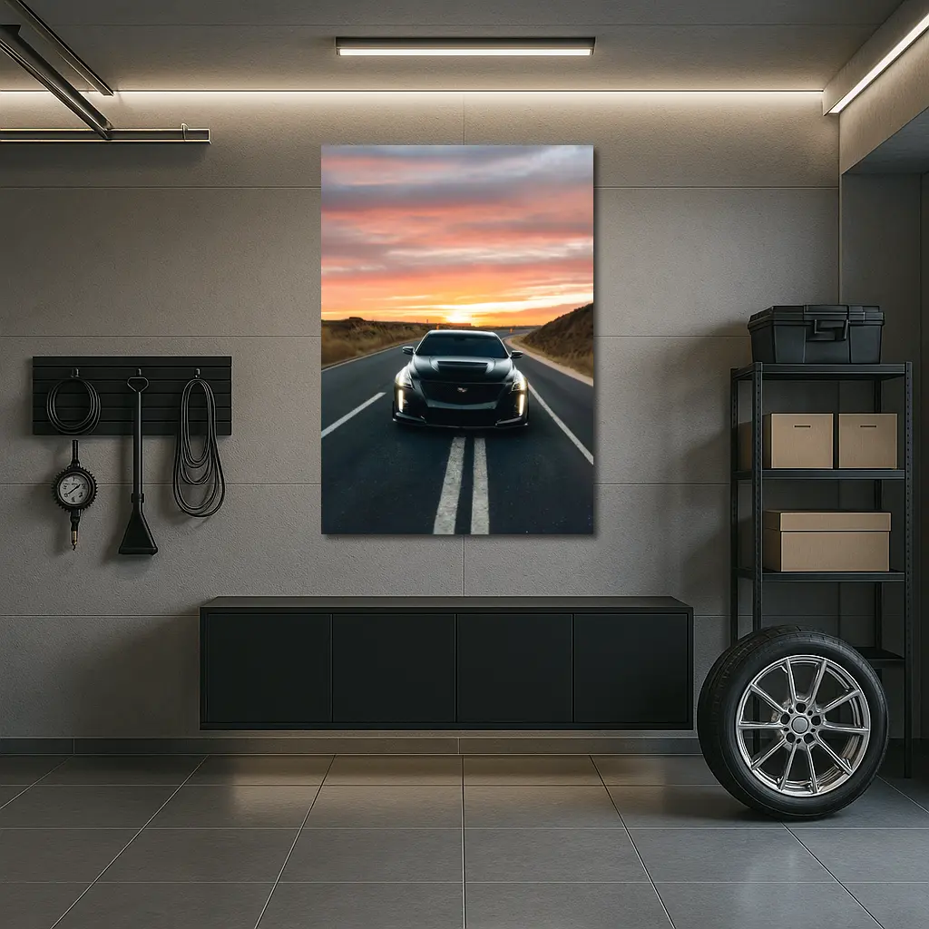 Cadillac CTS Black Car Sunset Road – Wall Art