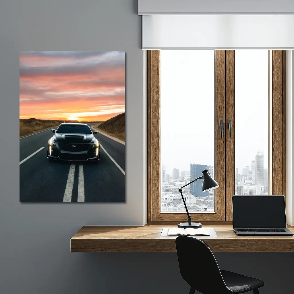 Cadillac CTS Black Car Sunset Road – Wall Art