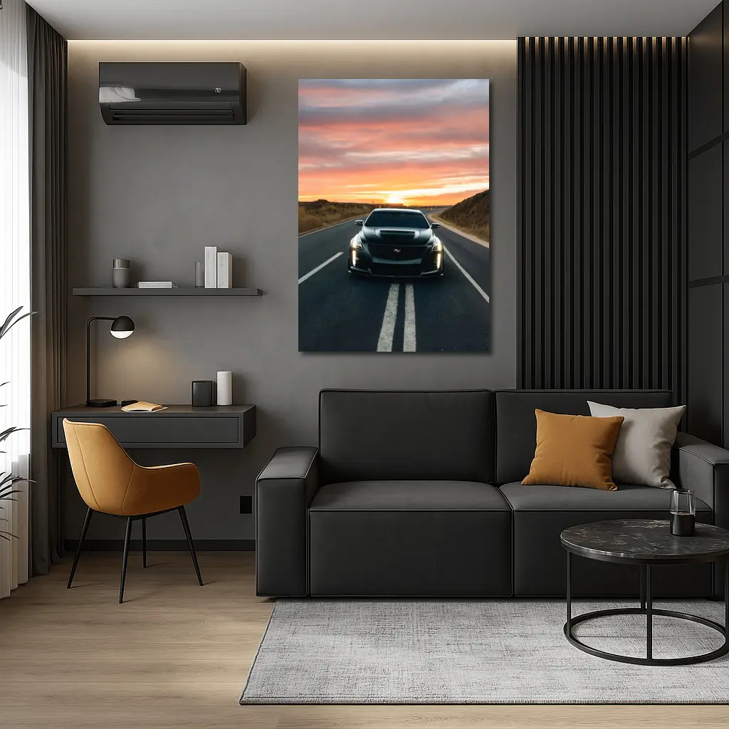 Cadillac CTS Black Car Sunset Road – Wall Art