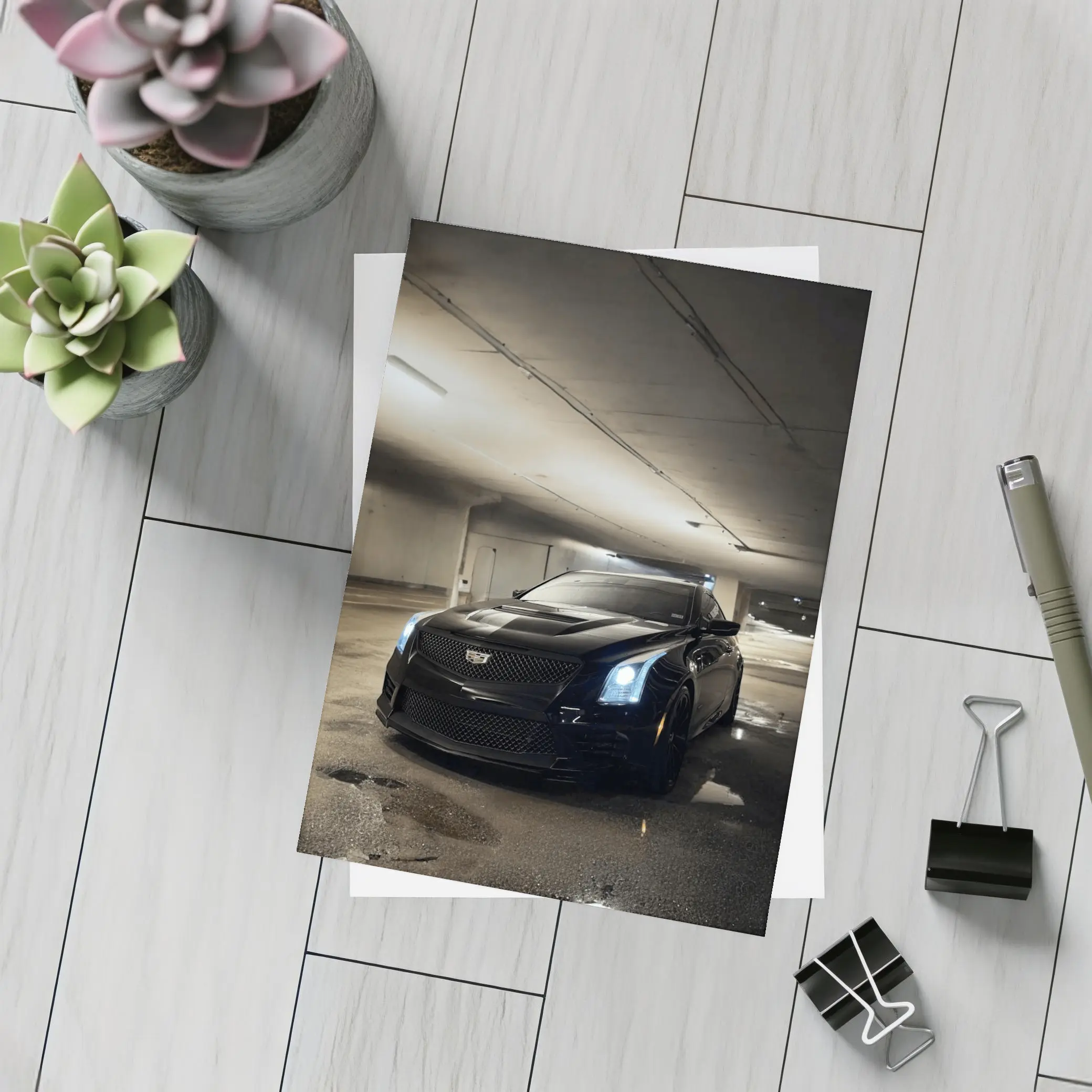 Black Cadillac ATS Underground Parking Garage – Postcards