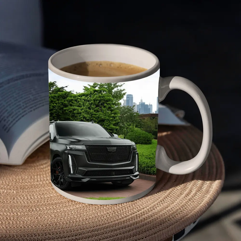 Cadillac Escalade Black SUV City Background – Mugs