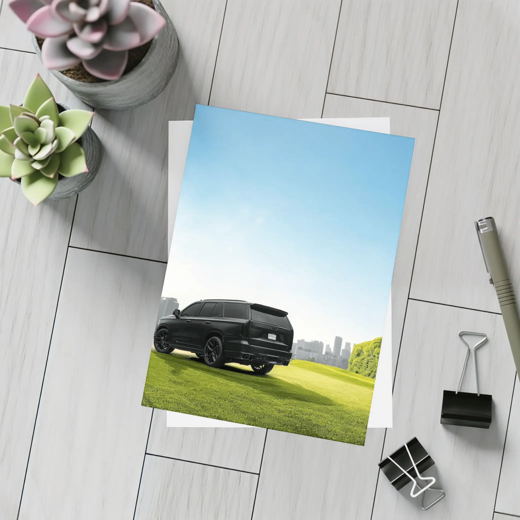 Black Cadillac Escalade Green Field City – Postcards