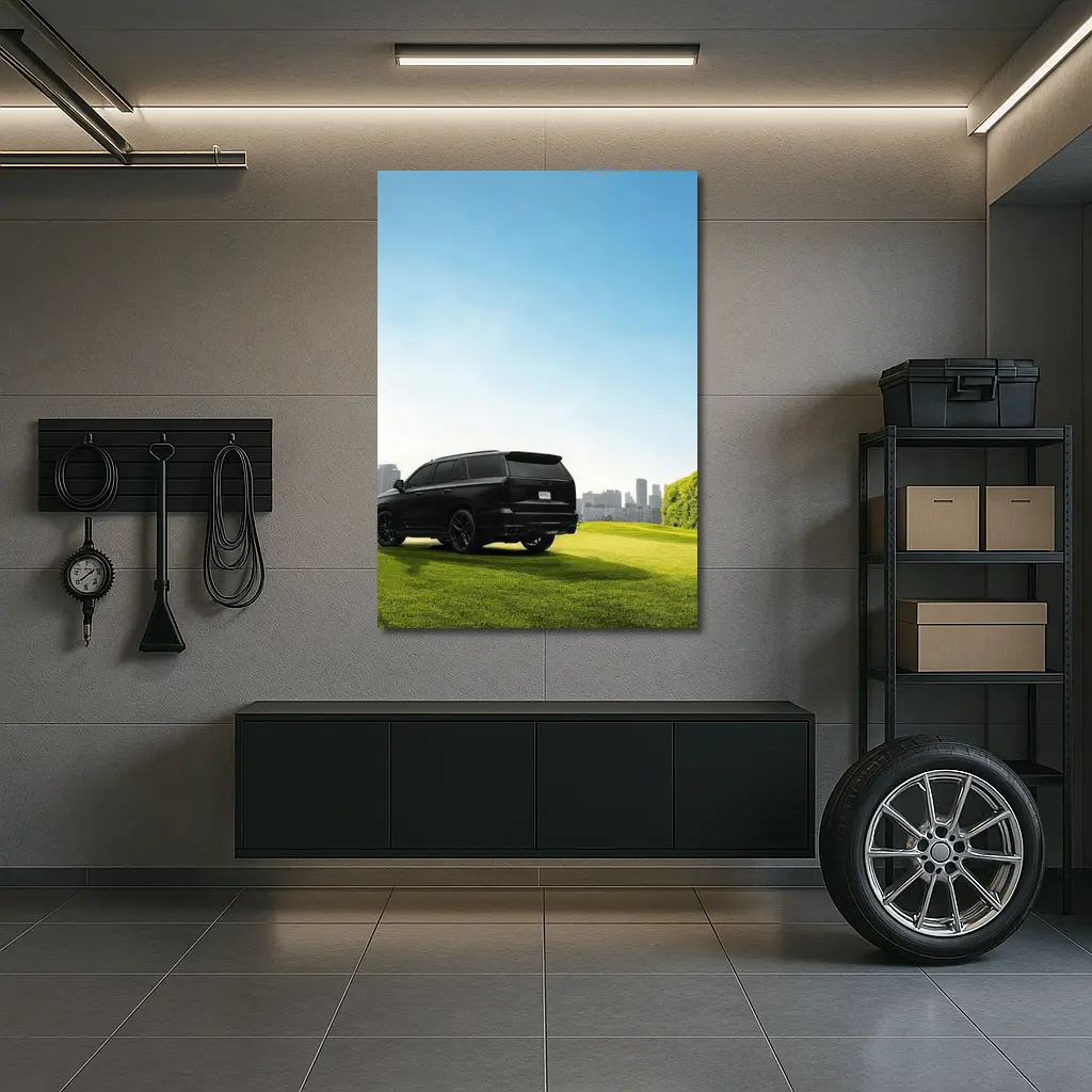 Black Cadillac Escalade Green Field City – Wall Art