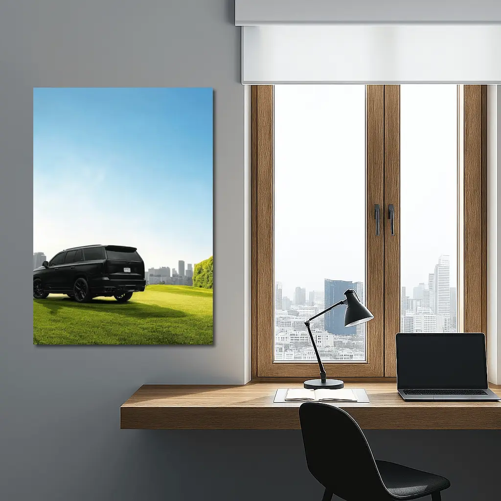 Black Cadillac Escalade Green Field City – Wall Art
