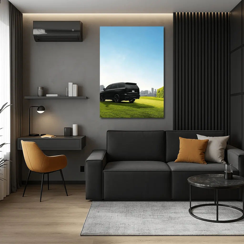 Black Cadillac Escalade Green Field City – Wall Art