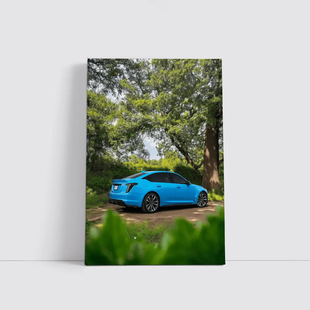 Cadillac CT5 Blue Parked Forest Setting – Wall Art