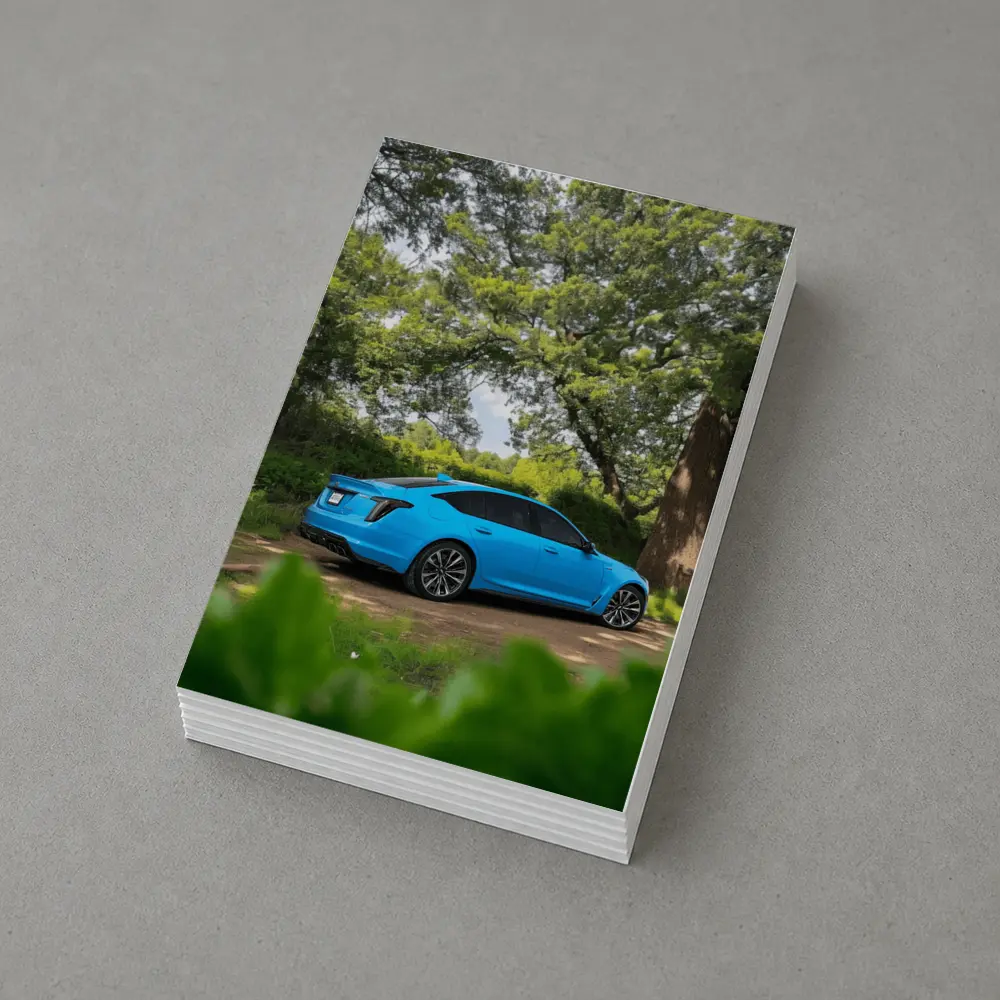 Cadillac CT5 Blue Parked Forest Setting – Postcards