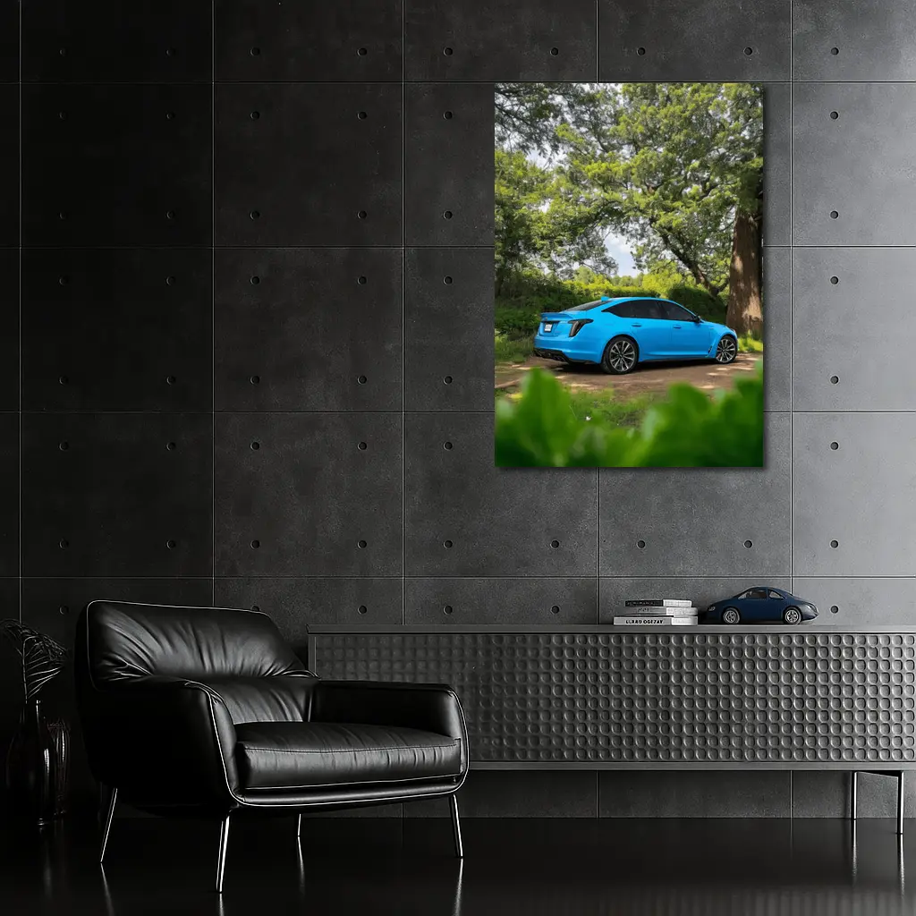Cadillac CT5 Blue Parked Forest Setting – Wall Art