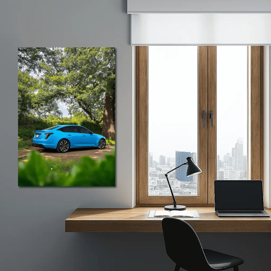 Cadillac CT5 Blue Parked Forest Setting – Wall Art