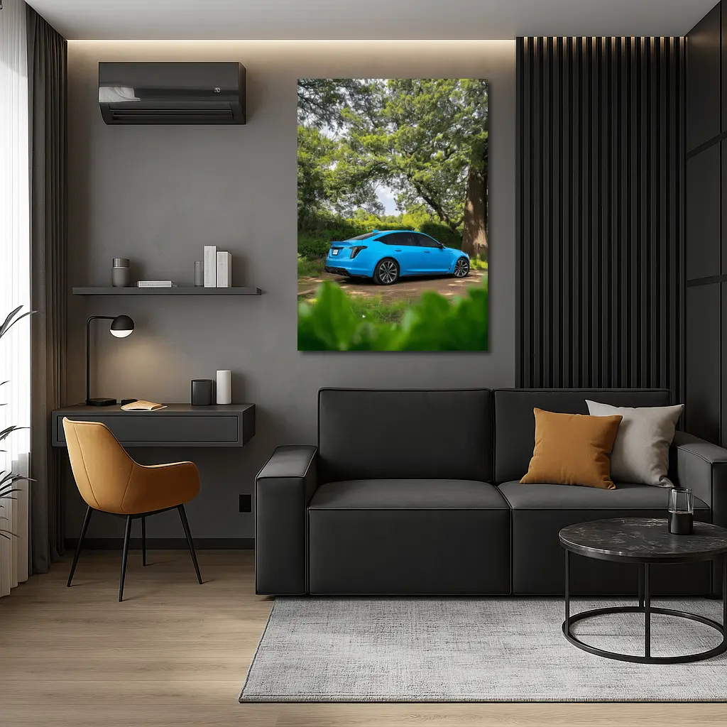 Cadillac CT5 Blue Parked Forest Setting – Wall Art