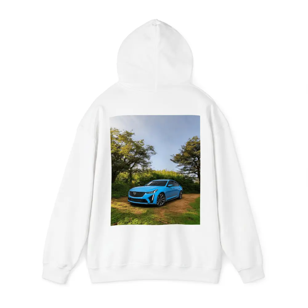 Cadillac CT5 Blue Sedan Forest Setting – Hoodies
