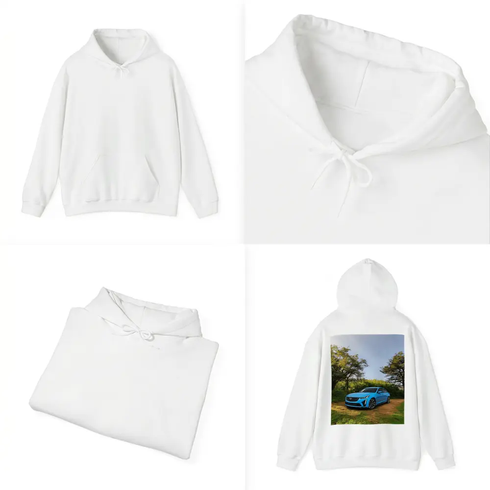 Cadillac CT5 Blue Sedan Forest Setting – Hoodies