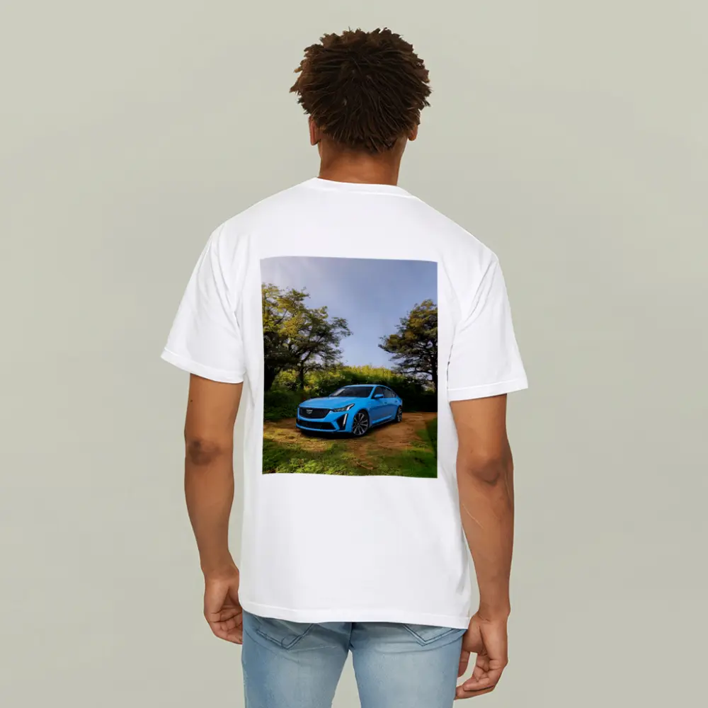 Cadillac CT5 Blue Sedan Forest Setting – T-Shirts