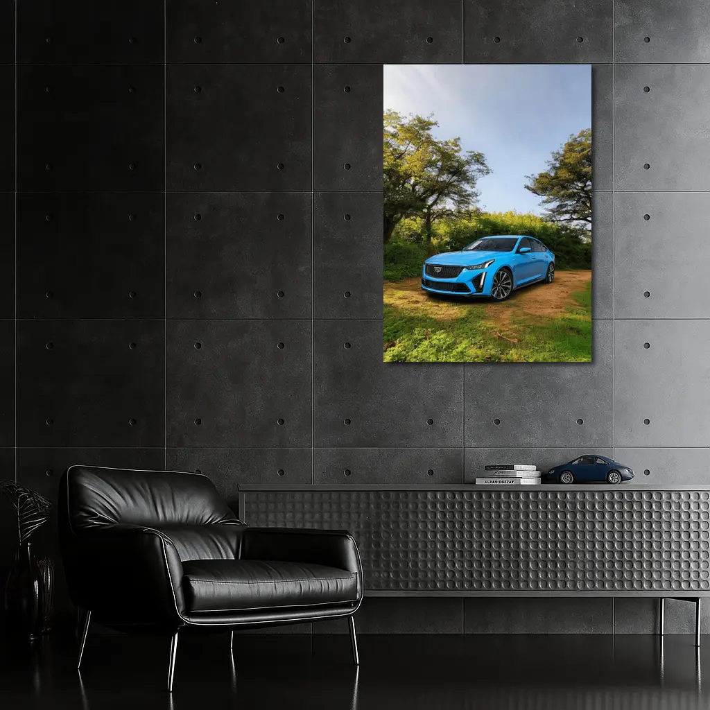 Cadillac CT5 Blue Sedan Forest Setting – Wall Art