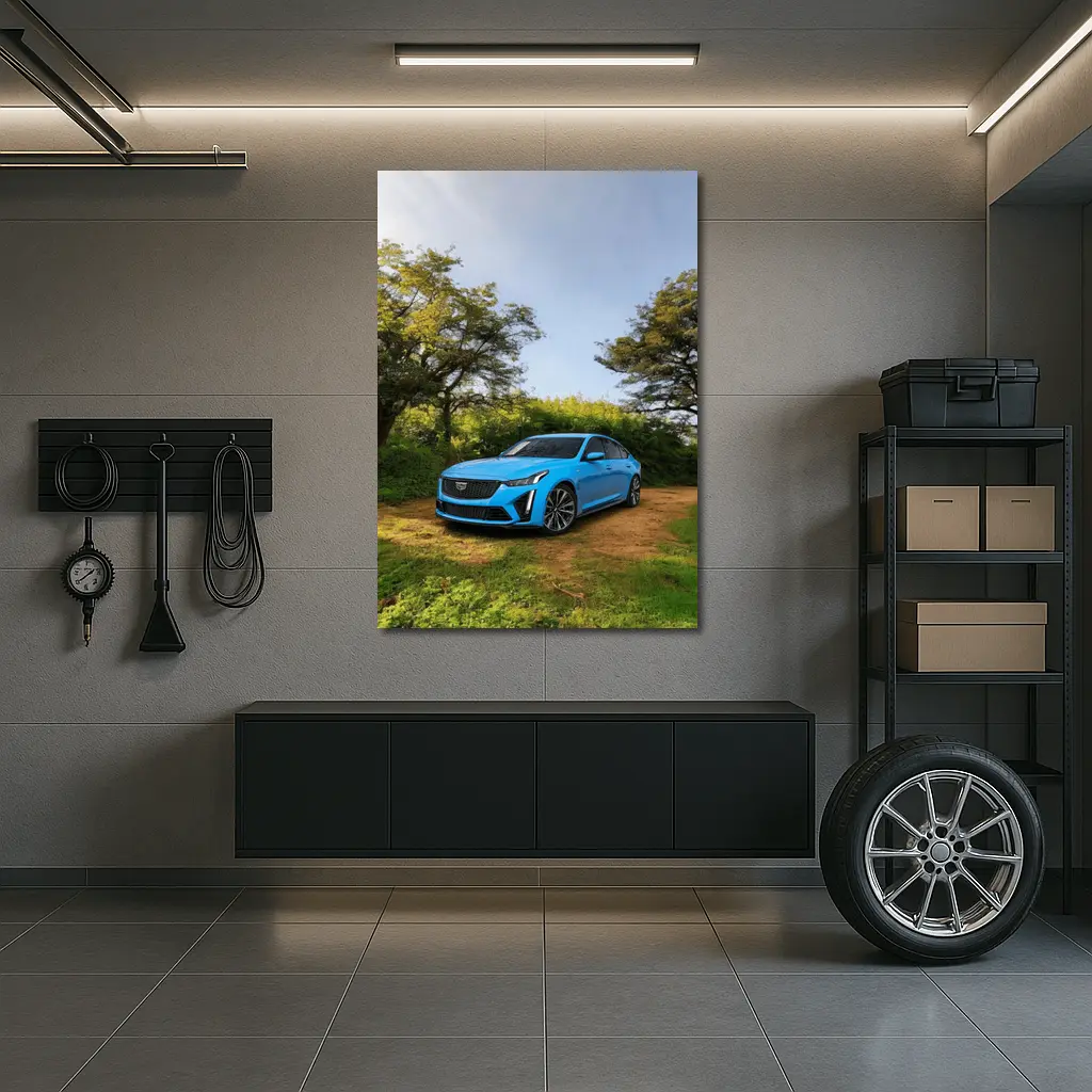 Cadillac CT5 Blue Sedan Forest Setting – Wall Art