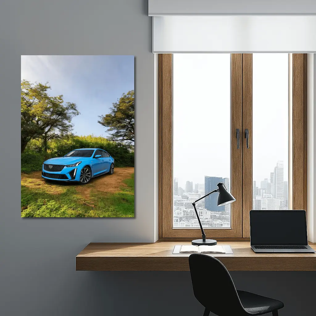 Cadillac CT5 Blue Sedan Forest Setting – Wall Art