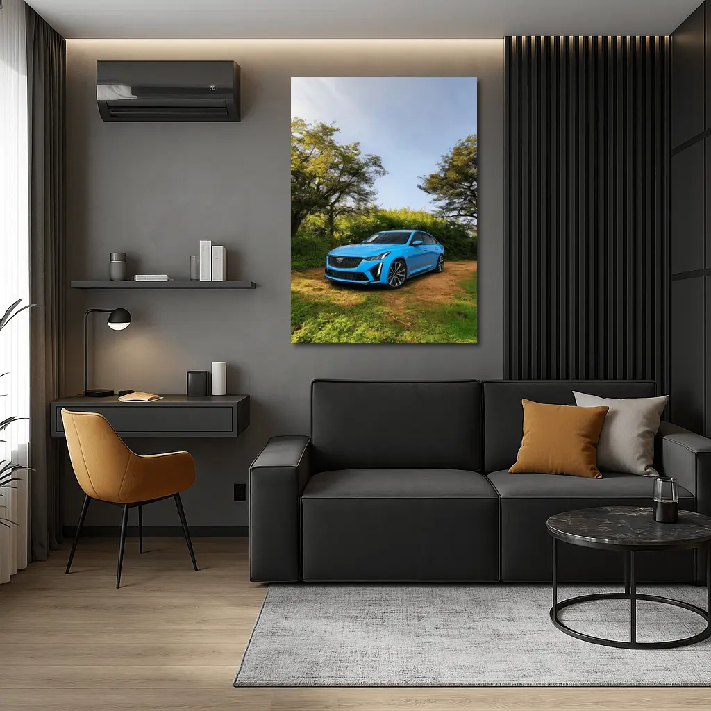 Cadillac CT5 Blue Sedan Forest Setting – Wall Art