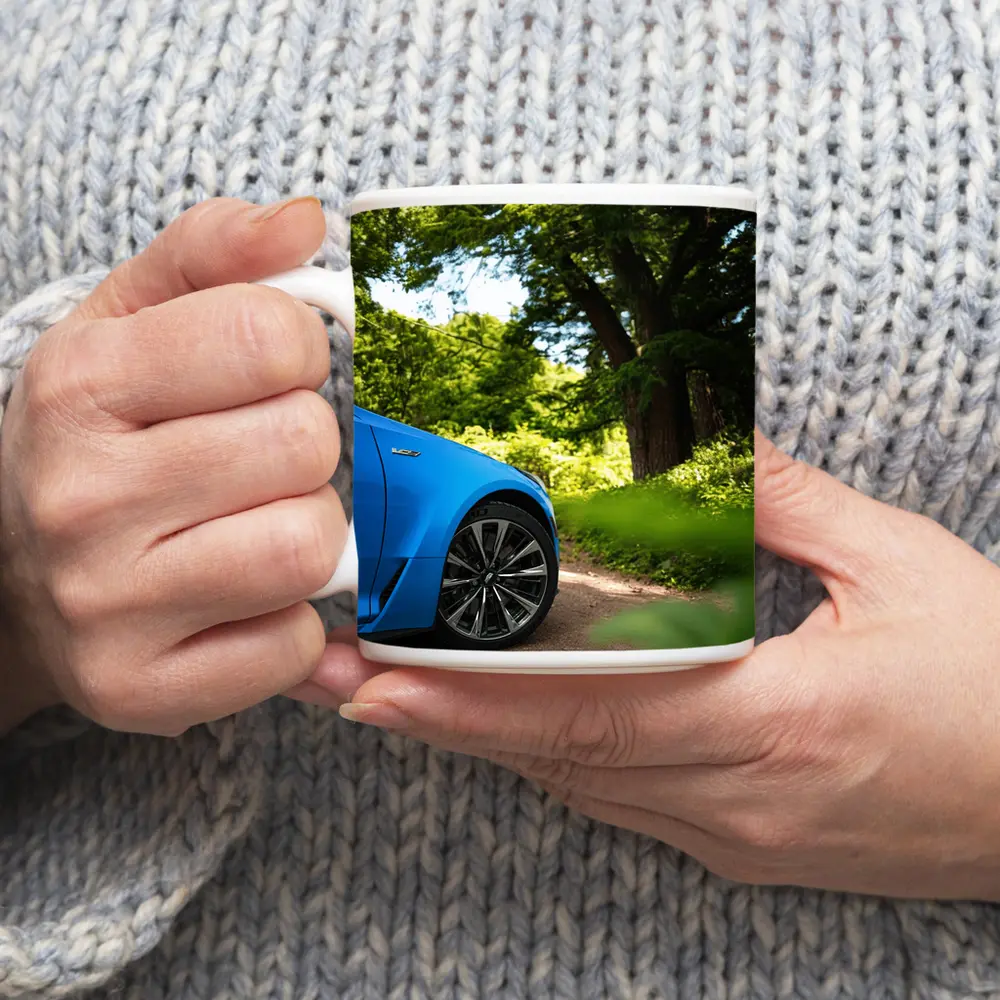 Cadillac CT5 Blue Car Forest Road – Mugs