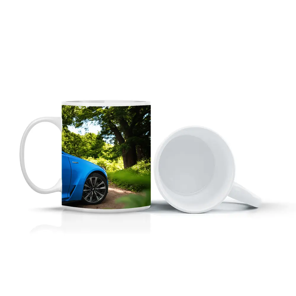 Cadillac CT5 Blue Car Forest Road – Mugs