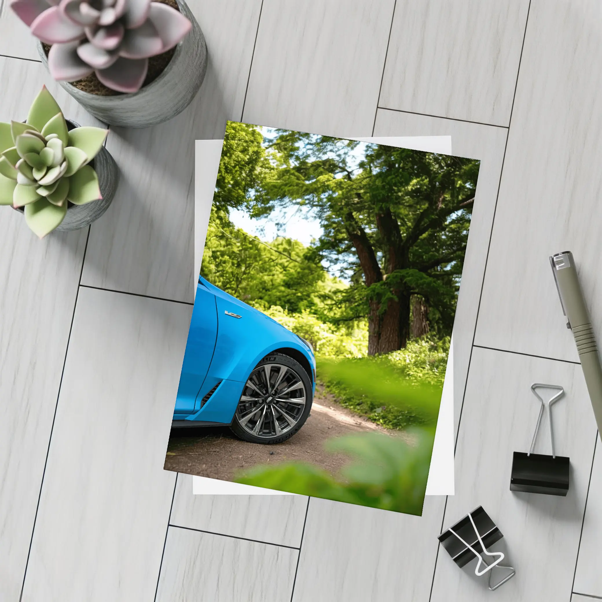Cadillac CT5 Blue Car Forest Road – Postcards