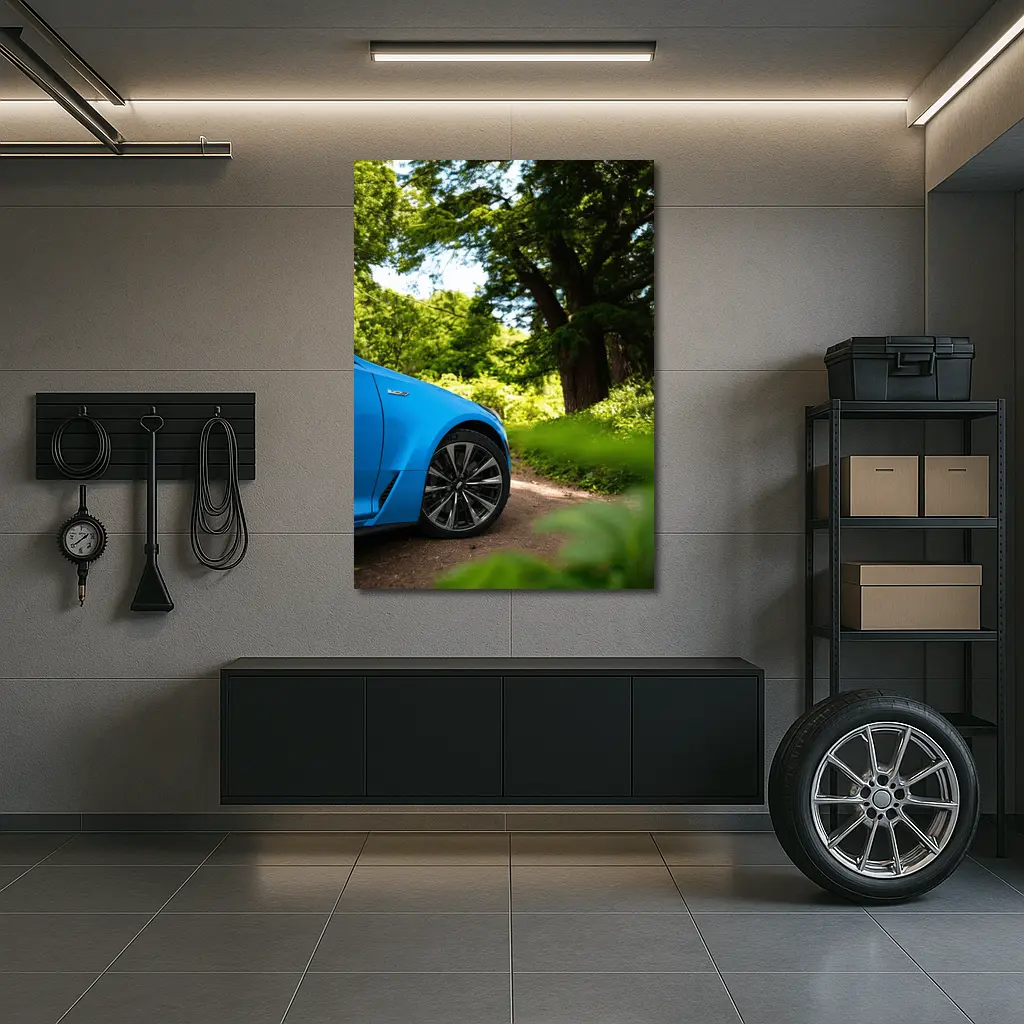 Cadillac CT5 Blue Car Forest Road – Wall Art