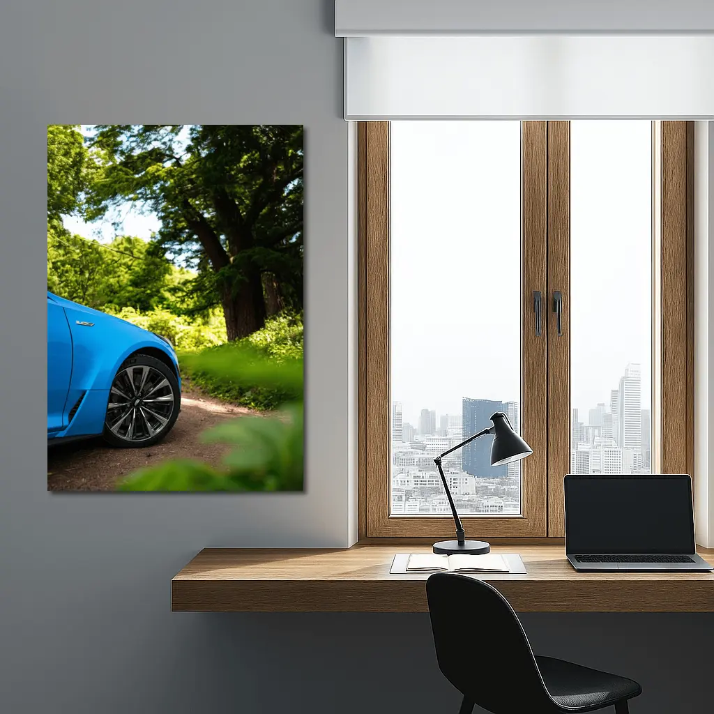 Cadillac CT5 Blue Car Forest Road – Wall Art