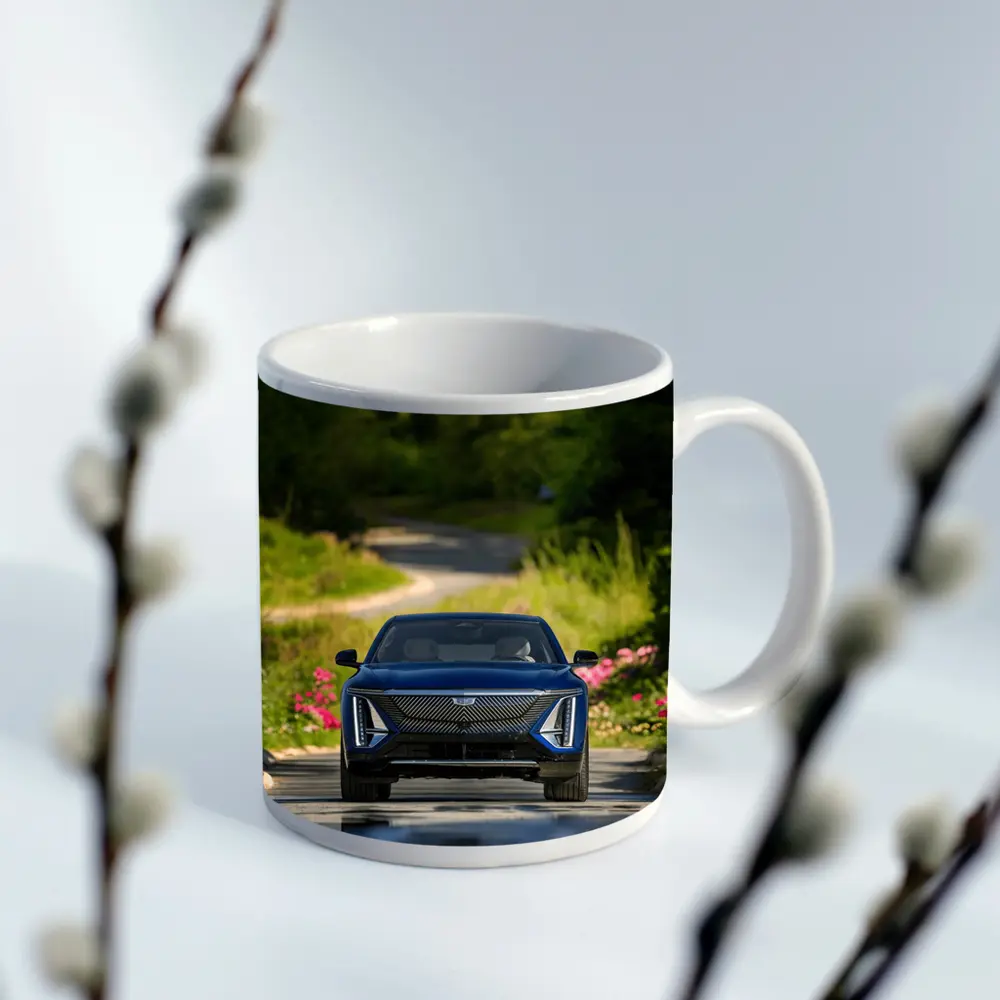 Cadillac Lyriq Blue Front View Green Park – Mugs