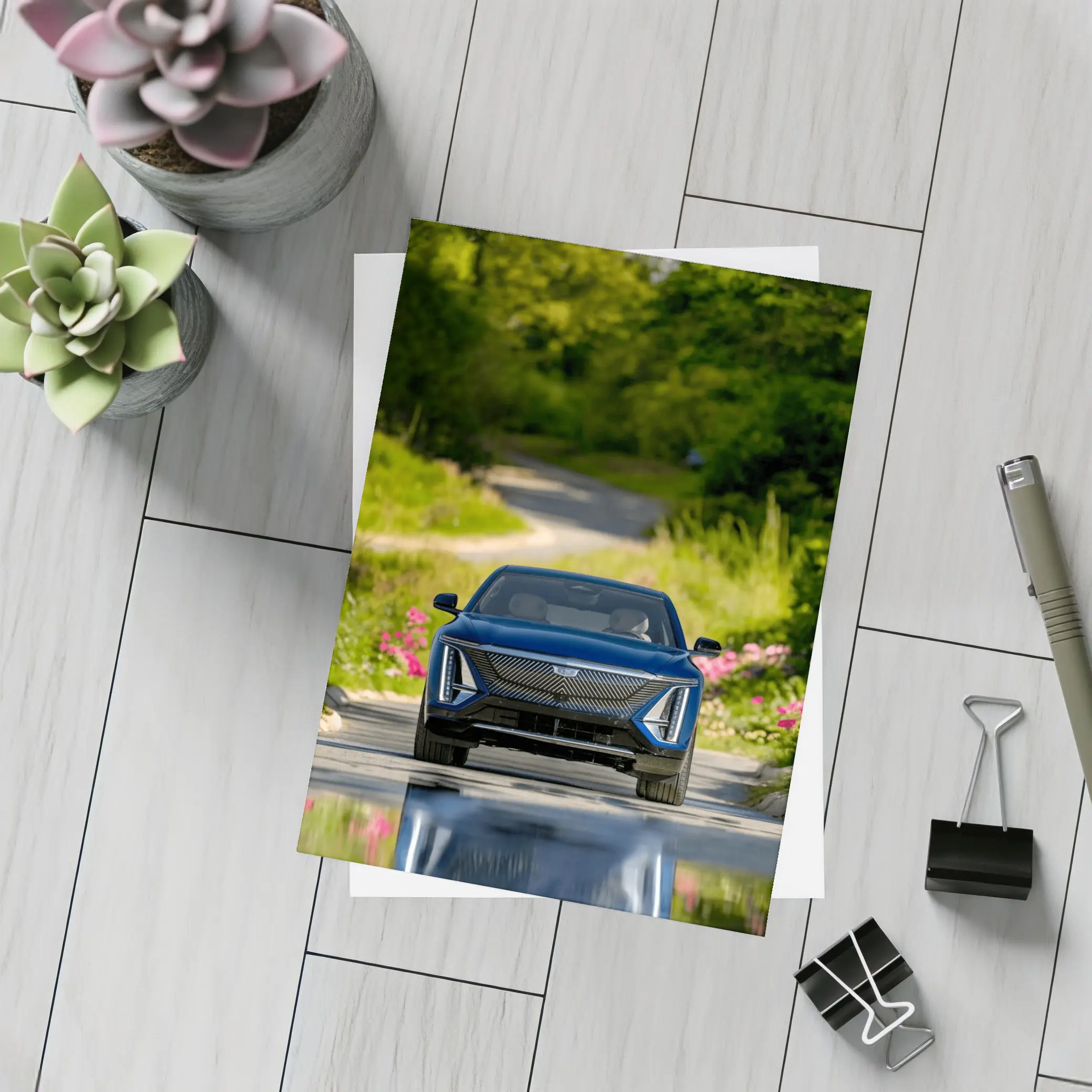 Cadillac Lyriq Blue Front View Green Park – Postcards