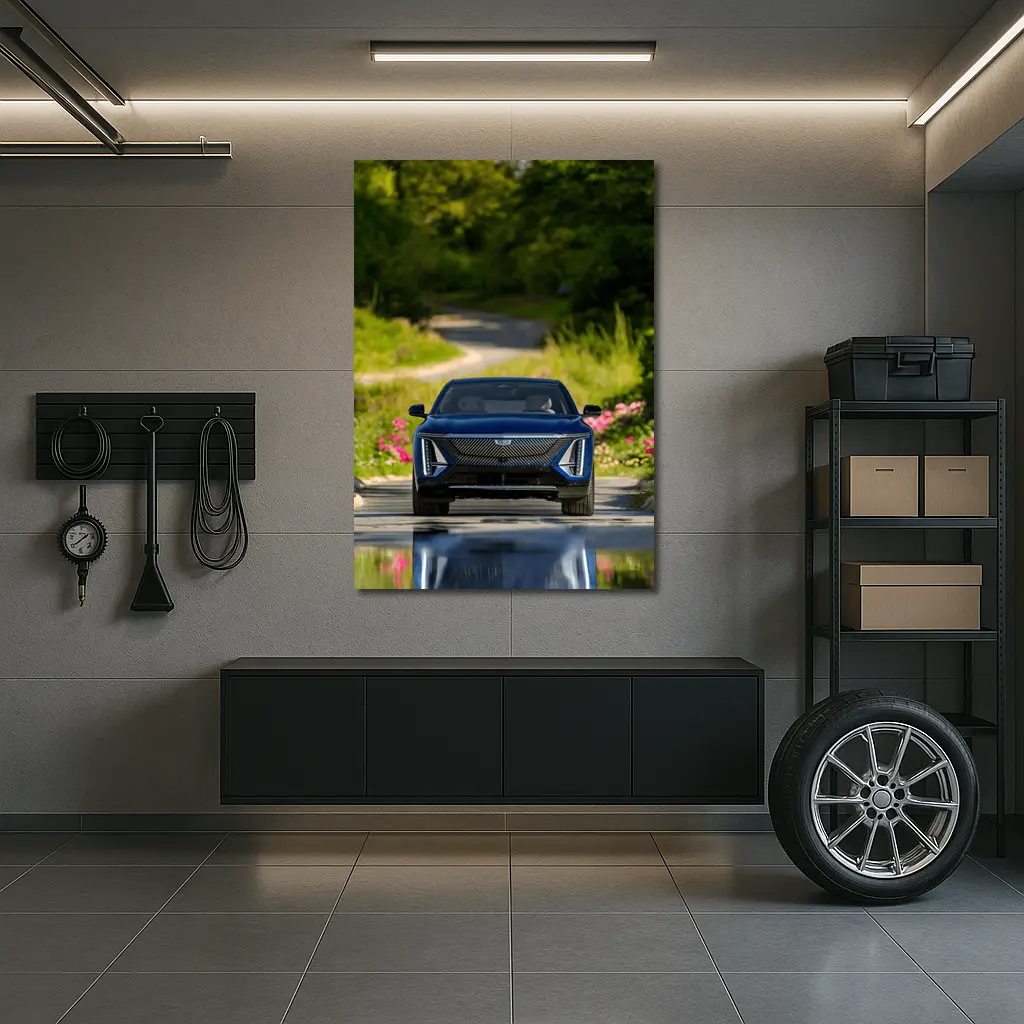 Cadillac Lyriq Blue Front View Green Park – Wall Art