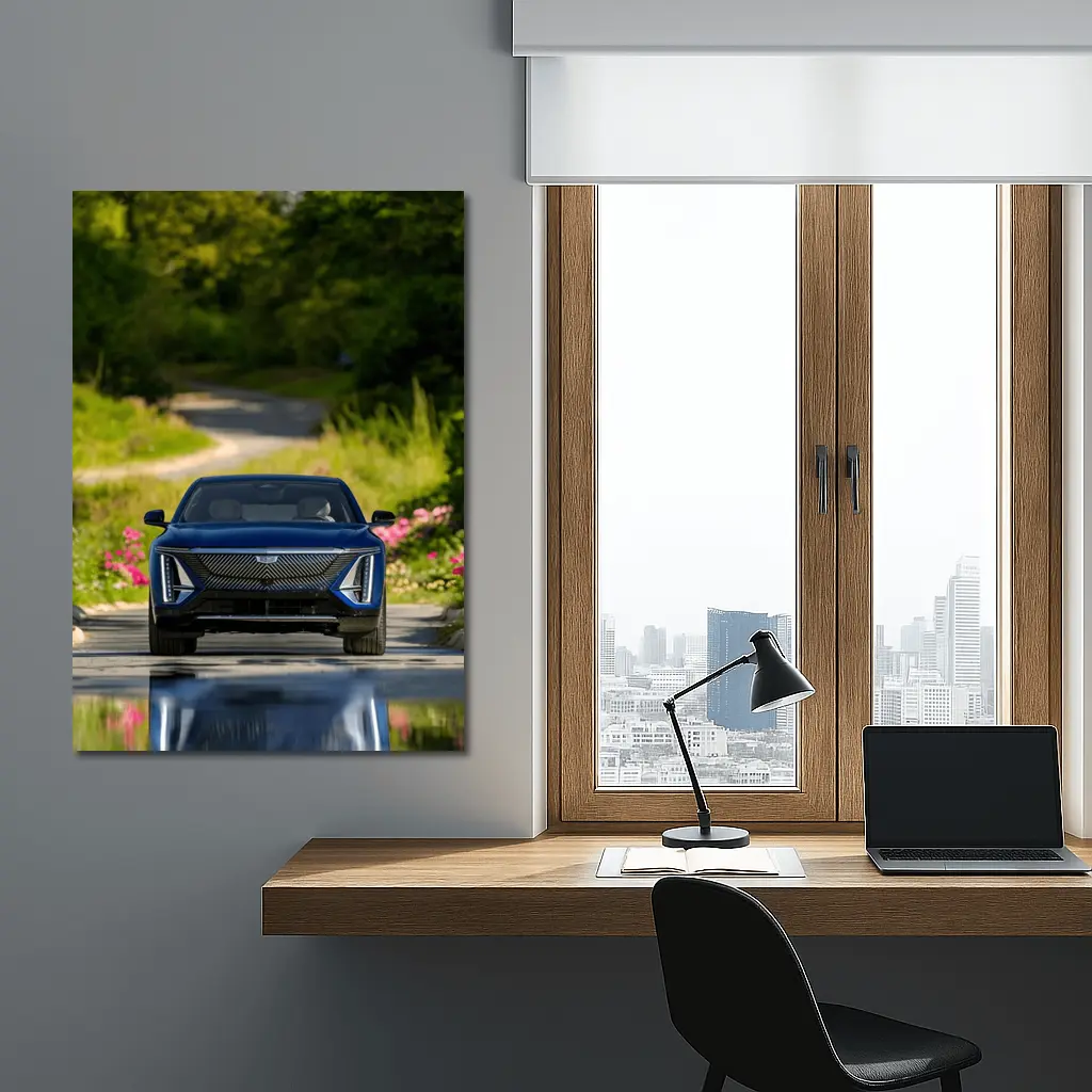 Cadillac Lyriq Blue Front View Green Park – Wall Art